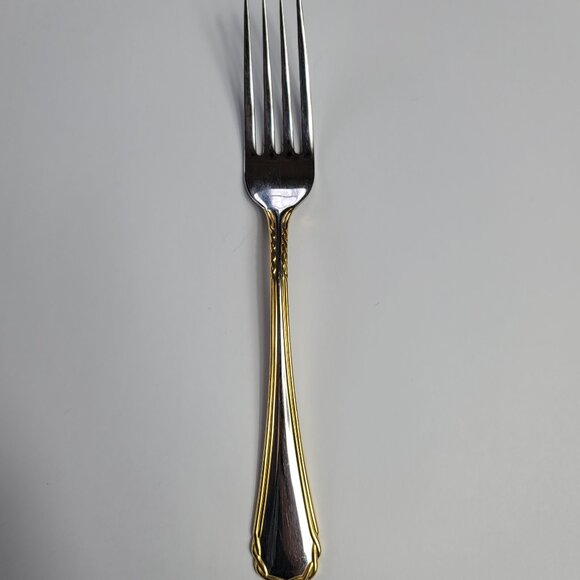 Yamazaki Tasha Dinner Fork Stainless Gold Trim 7 1/2 Silverware Flatware - Picture 1 of 9